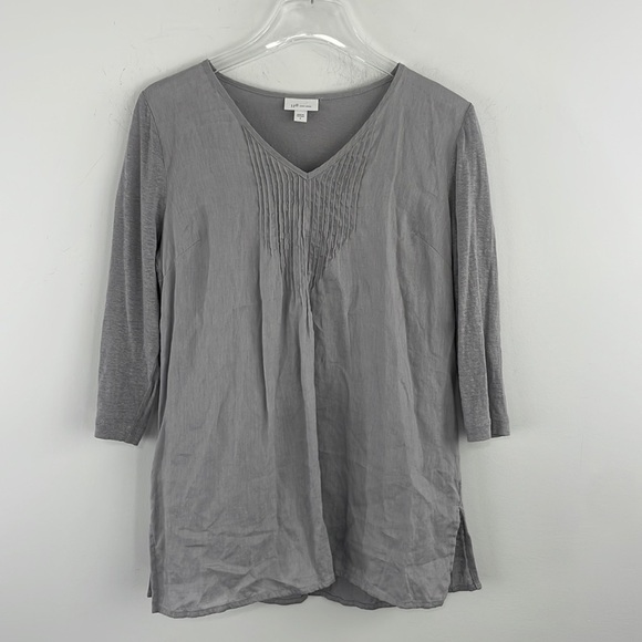 𝅺J. Jill Love Linen 100% Linen Gray Top Sz S - Picture 1 of 6